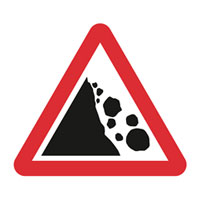Sign indicating risk of landslides