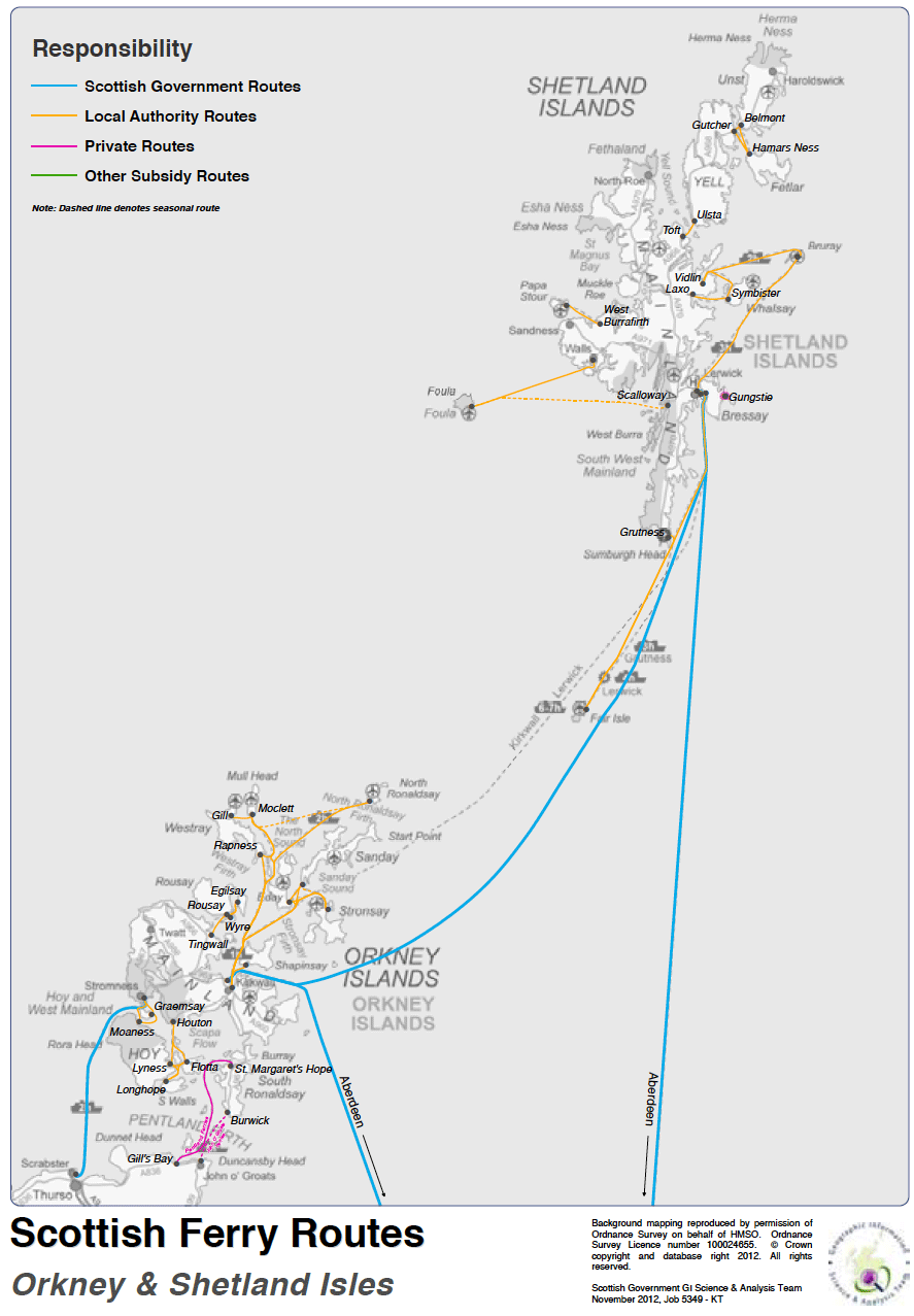 Figure 9.5:	Scottish ferry routes Orkney and Shetland Islands.