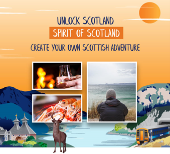 Advertising for Scotrail Spirit of Scotland Rover Ticket