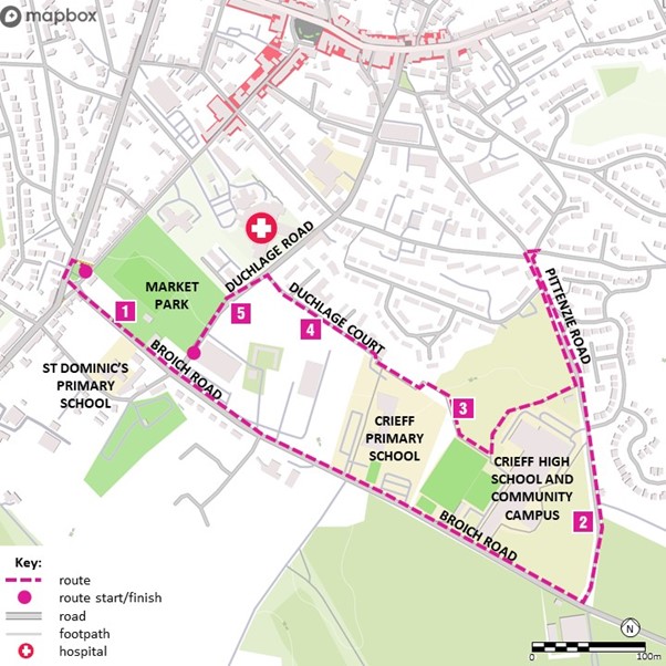 Map of the route detailed in the table below.