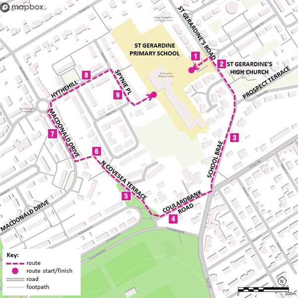 Map of the route detailed in the table below.