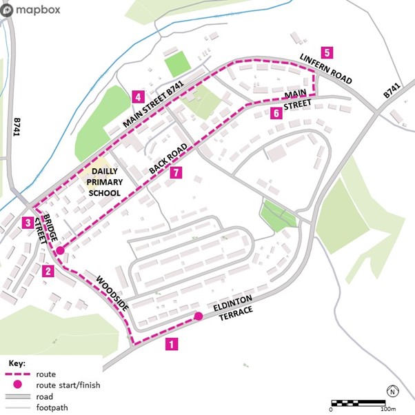 Map of the route detailed in the table below.