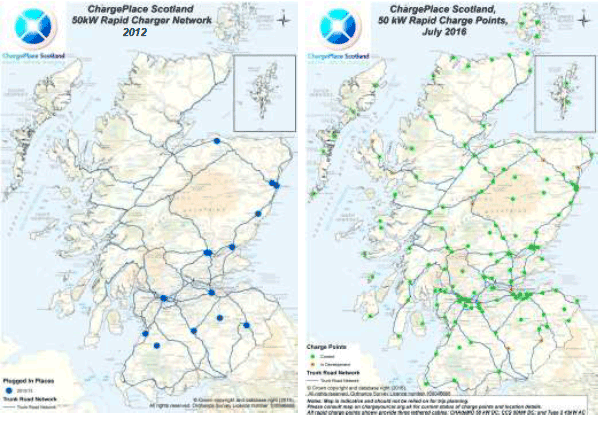 Figure 6 - ChargePlace Scotland Rapid Charger Network 2012/13 to July 2016.