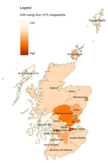 Figure 8 – Indicative variation in energy consumed from ChargePlace Scotland charge points 2015/16 (Source: Transport Scotland) 