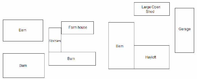 Figure 1: Fostermeadows Farm – buildings surveyed for barn owls