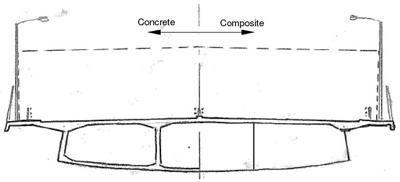 Assumed approach bridge for Shape C1 (split section showing both concrete and composite alternatives)