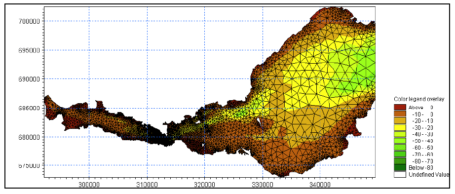 Diagram 11: The Proposed Scheme Coastal Model Mesh and Bathymetry