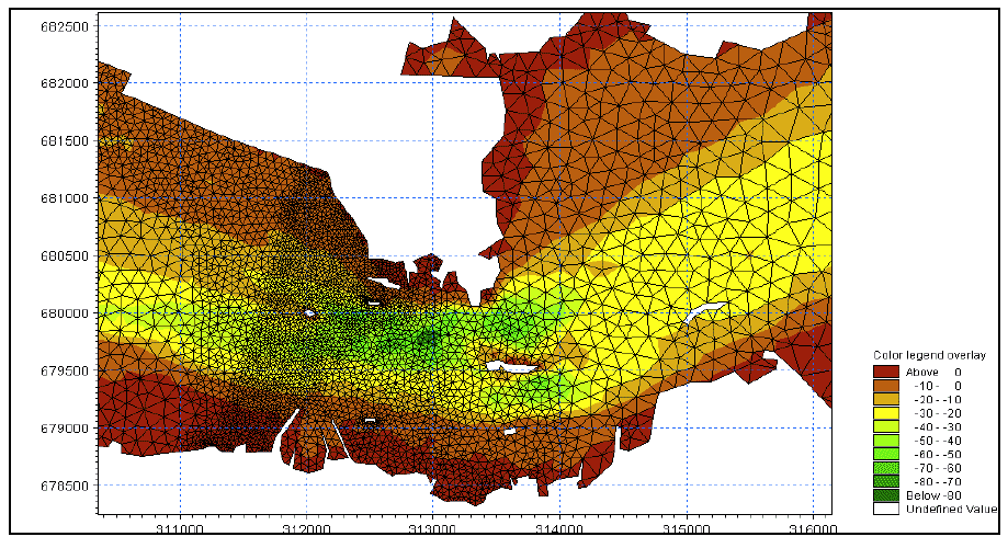 Diagram 12: The Proposed Scheme Coastal Model Mesh and Bathymetry â€“ Central Section