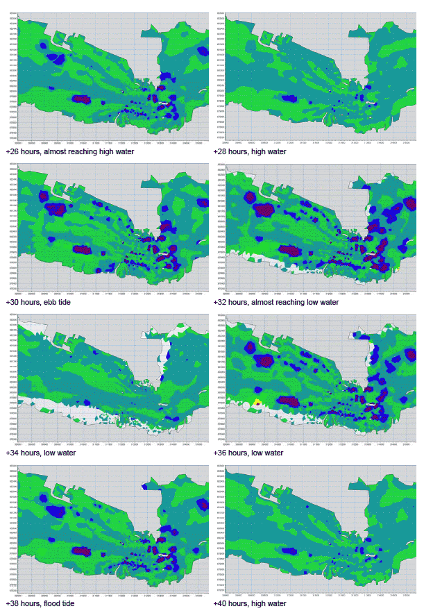 Diagram 57: Snapshots of Bottom Current Changes between Temporary Works and Baseline Conditions over a 48-hour Period