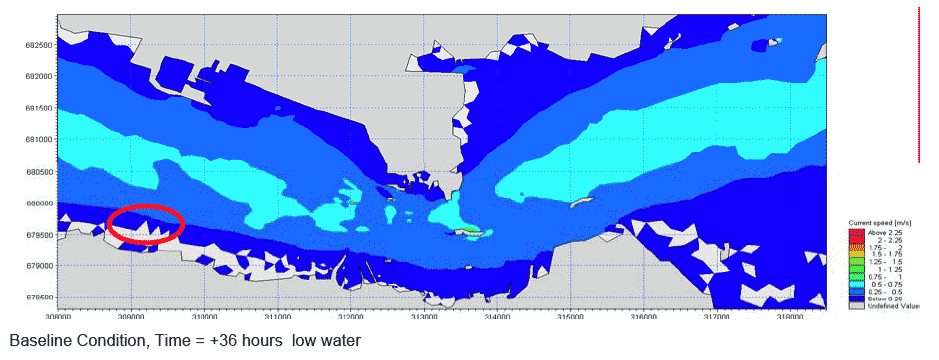 Diagram 59: Baseline and Temporary Works Scenarios Bottom Speed at +36 hours