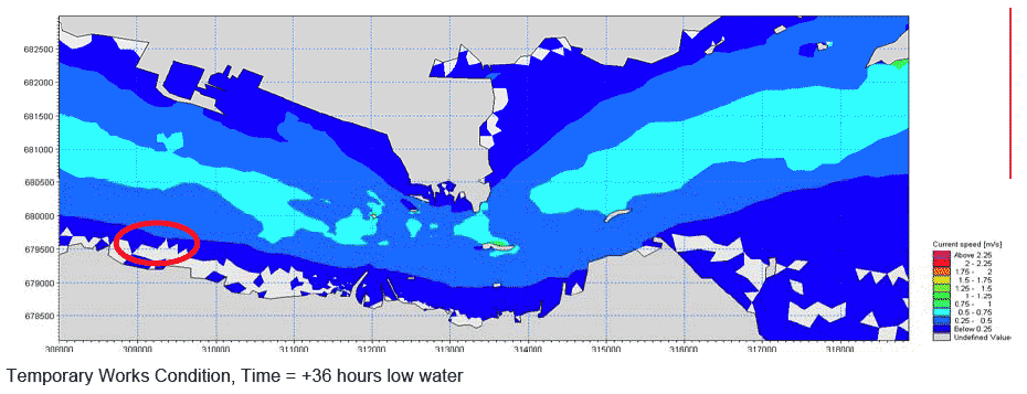 Diagram 59: Baseline and Temporary Works Scenarios Bottom Speed at +36 hours