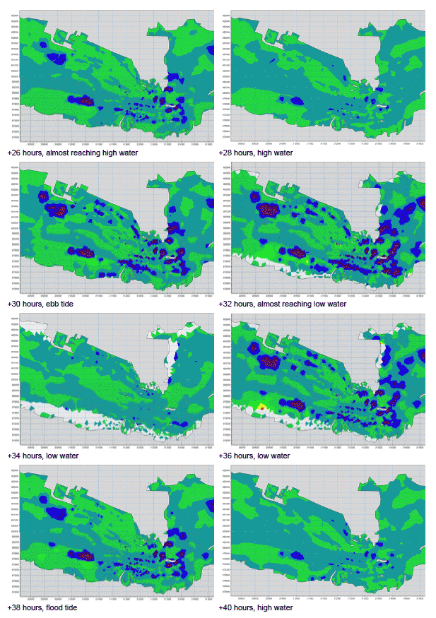 Diagram 61: Snapshots of Bottom Current Changes between Permanent Works and Baseline Conditions over a 48-hour Period