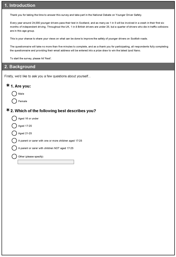 Online survey questionnaire
