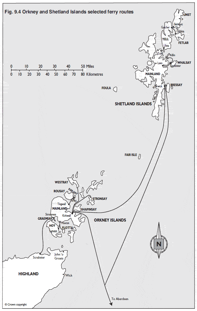 Fig. 9.4 Orkney and Shetland Islands selected ferry routes