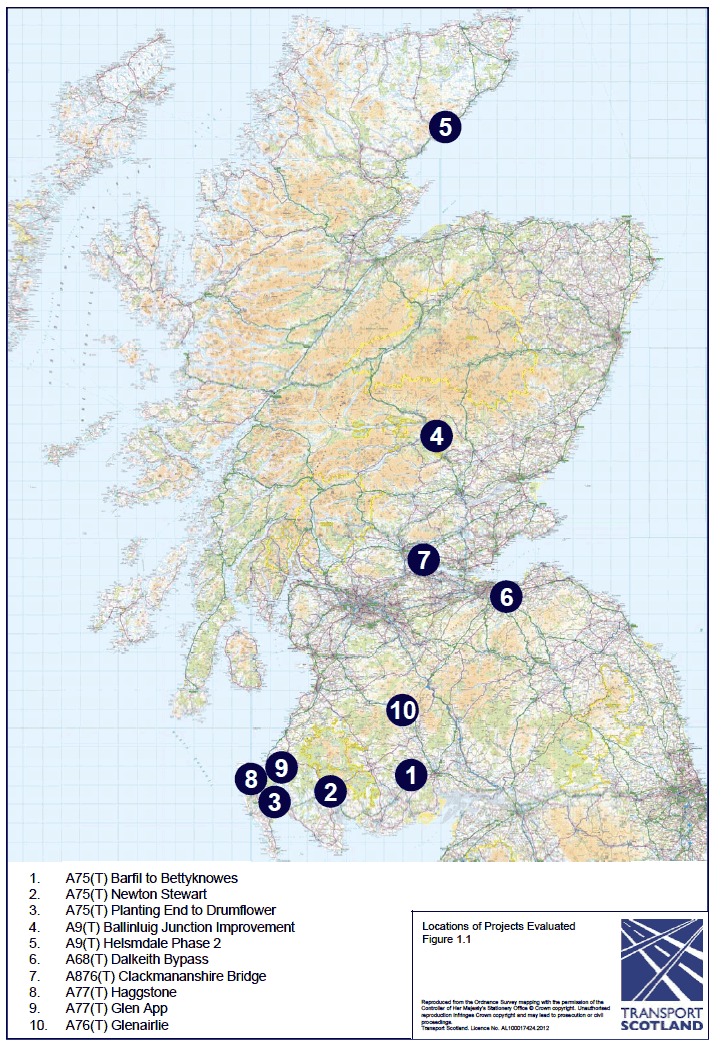 Figure 1.1 locations of Projects Evaluated