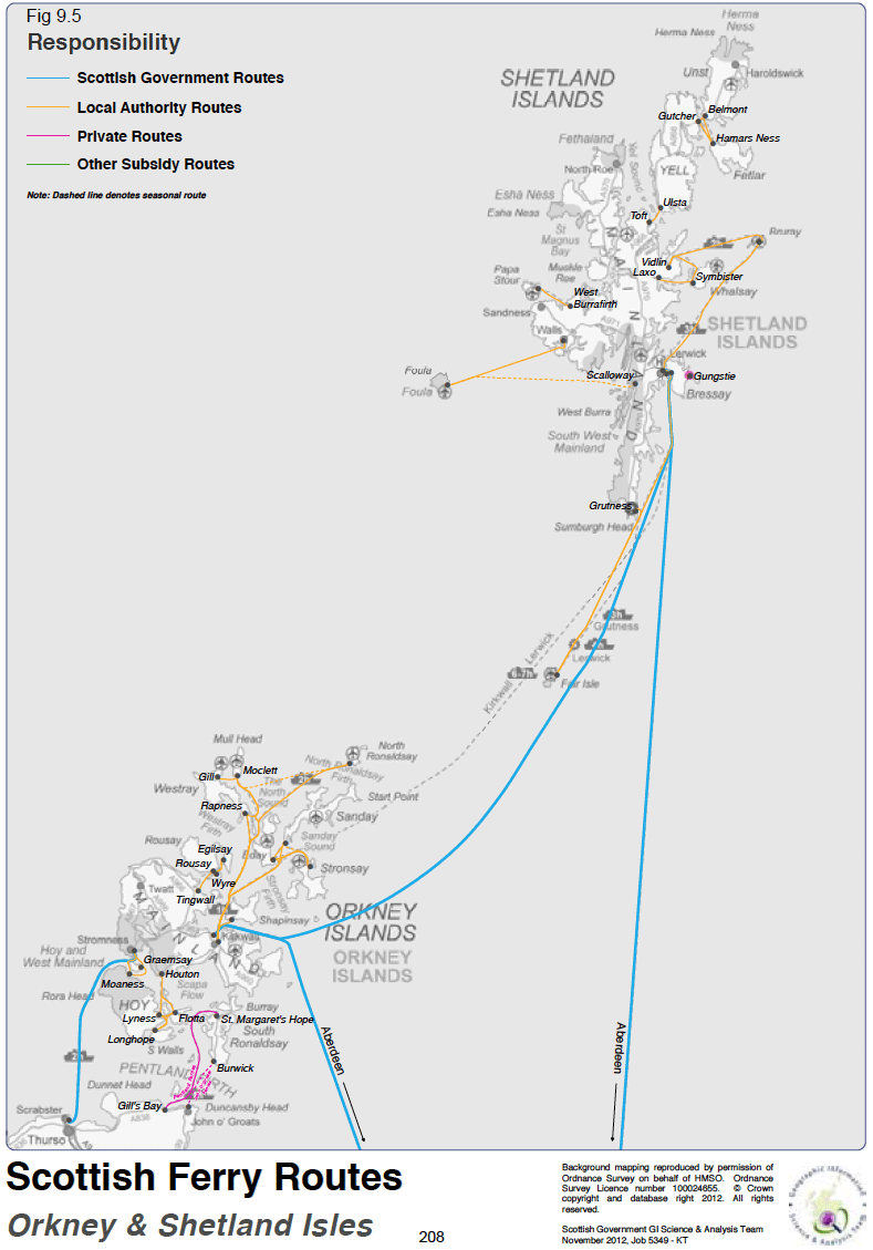 Figure 5 Scottish Ferry Routes Orkney and Shetland Isles