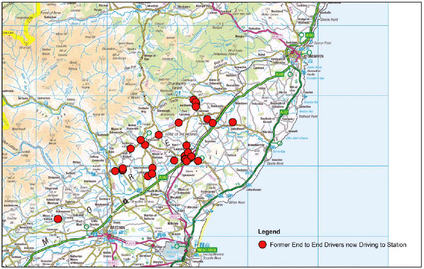 Figure 15.	  Home Location of former drivers, now using P and R car park at station 