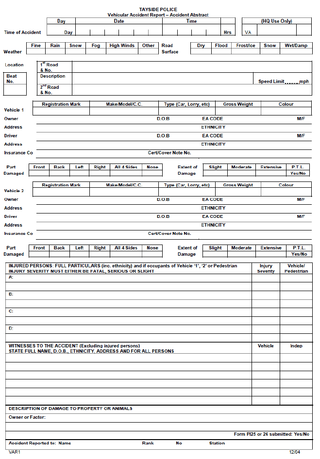 Example STATS19 forms