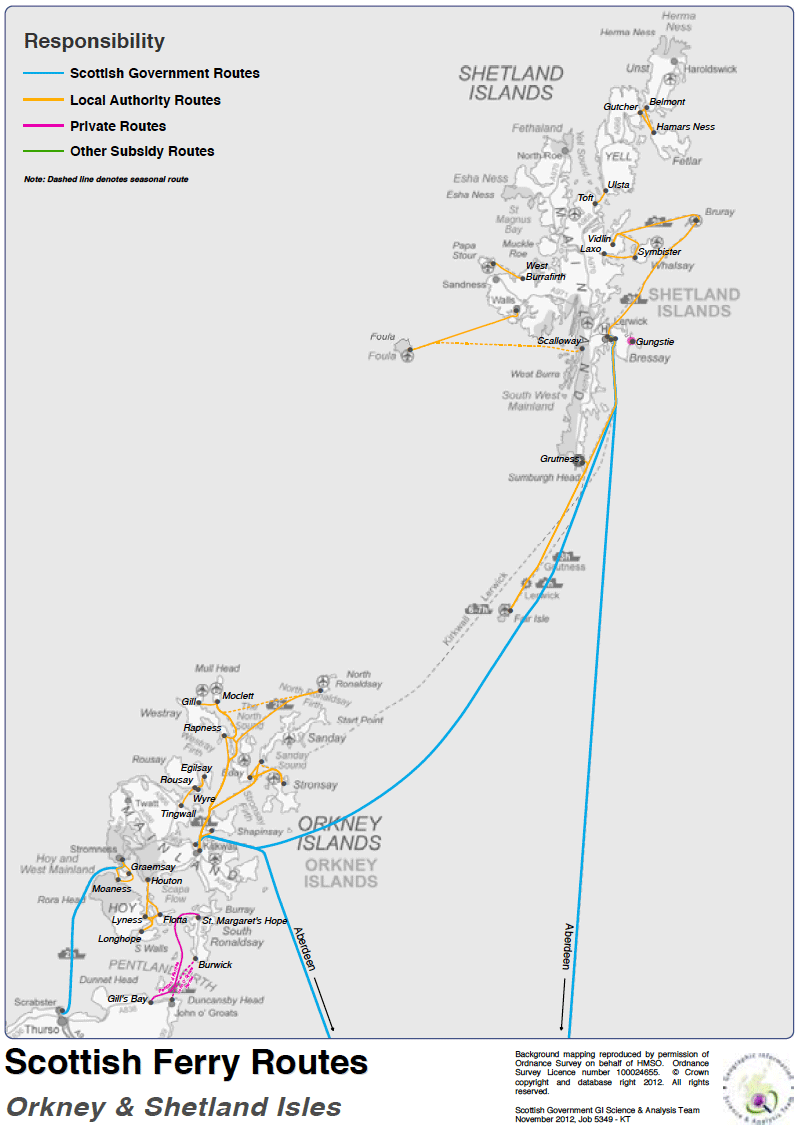 Figure 9.5: Scottish Ferry Routes Orkney and Shetland Isles