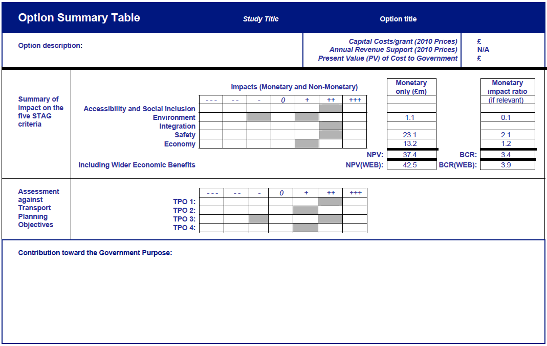 Option Summary Table