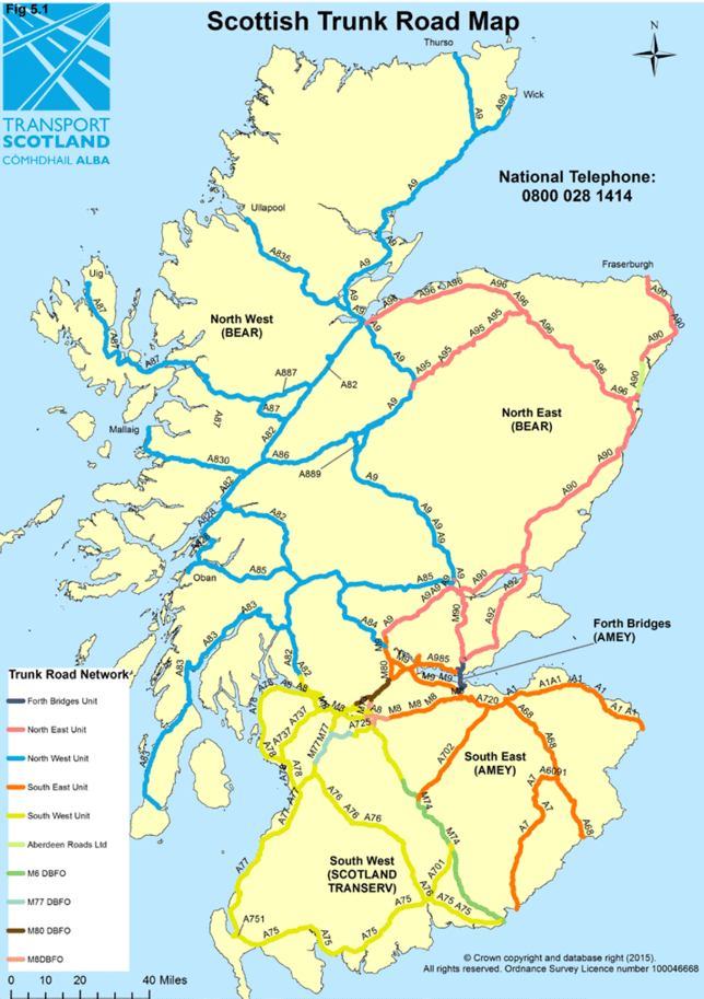 Scottish Trunk Road Map