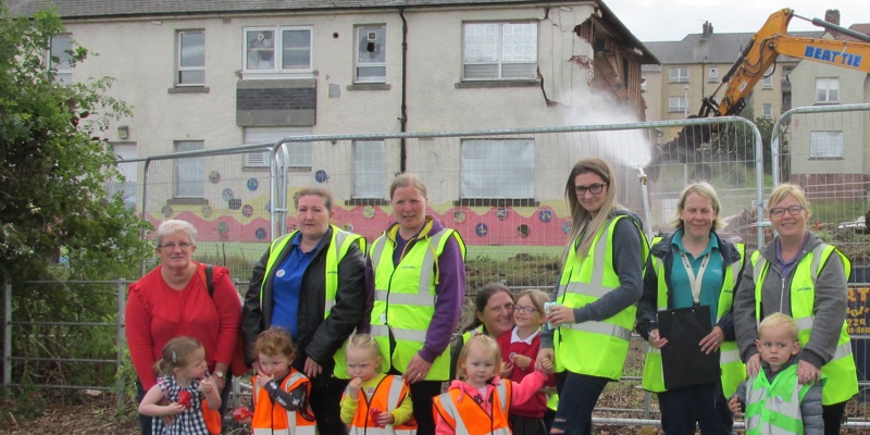 Nursery staff and children attending the event