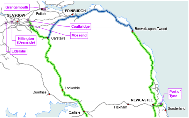 Fiugre 9: Rail Freight Network Connecting Scotland with England
