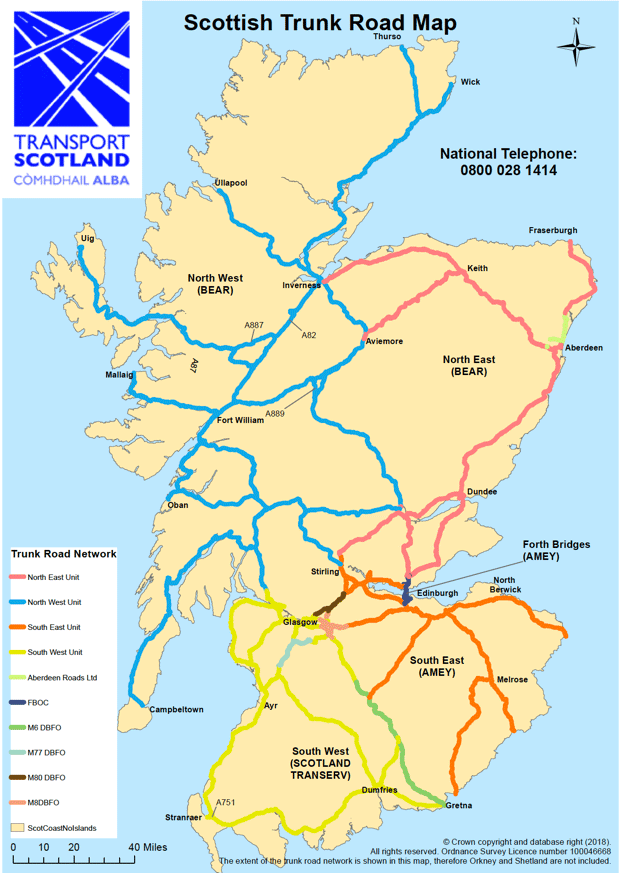 Scottish Trunk Road Network Map