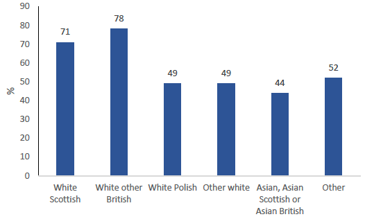 Figure 21 : Percentage of people aged over 17 who hold a driving licence by ethnic group, 2018