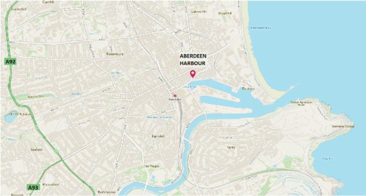 Map of Aberdeen Harbour and surrounding area
