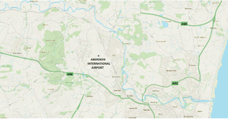 Map of Aberdeen International Airport and surrounding area