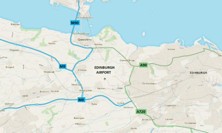Map of Edinburgh Airport and surrounding area