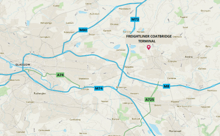 Map of Freightliner's Coatbridge Terminal and surrounding area