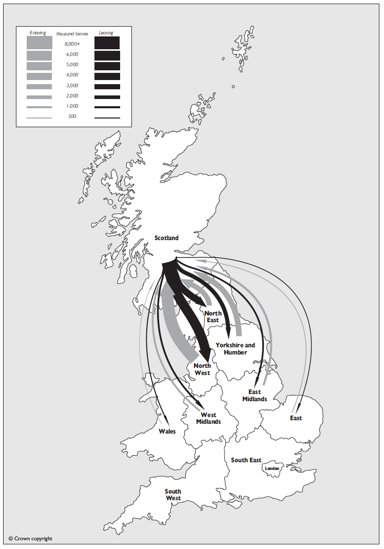 Figure 3.1: Goods lifted by road; entering and leaving Scotland to or from rest of GB, 2018