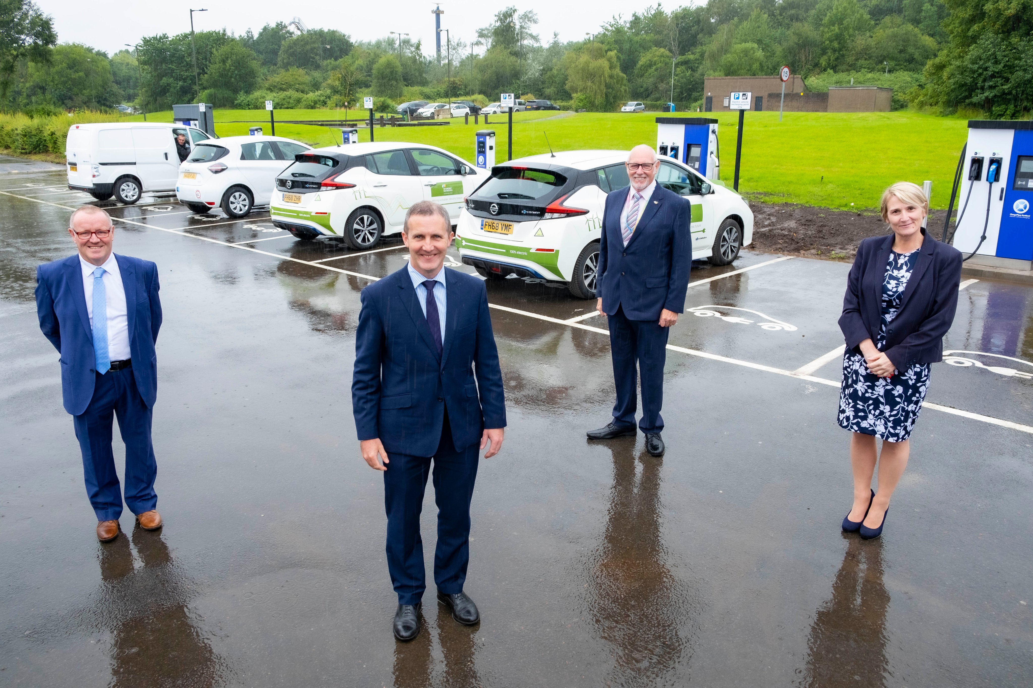 Cabinet Secretary Michael Matheson and partners at the EV new charging hub in Strathclyde Country Park