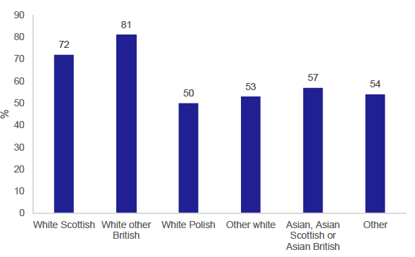 Figure 16: Percentage of people aged over 17 who hold a driving licence by ethnic group, 2019