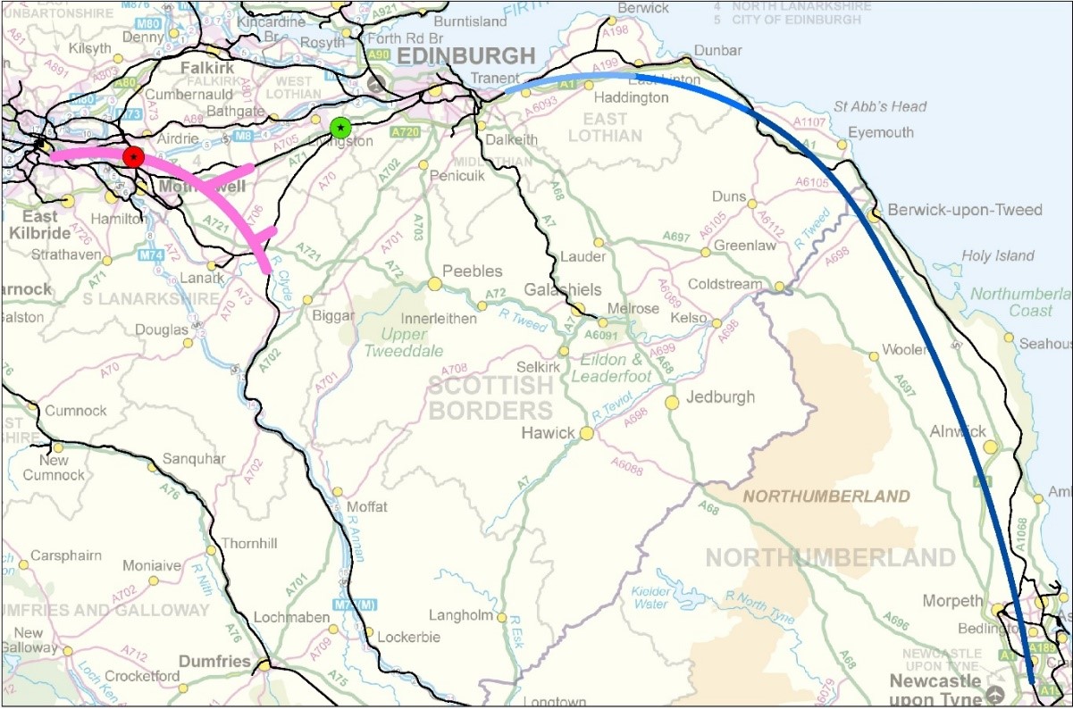 Vector representation of option via Carstairs (not actual route)