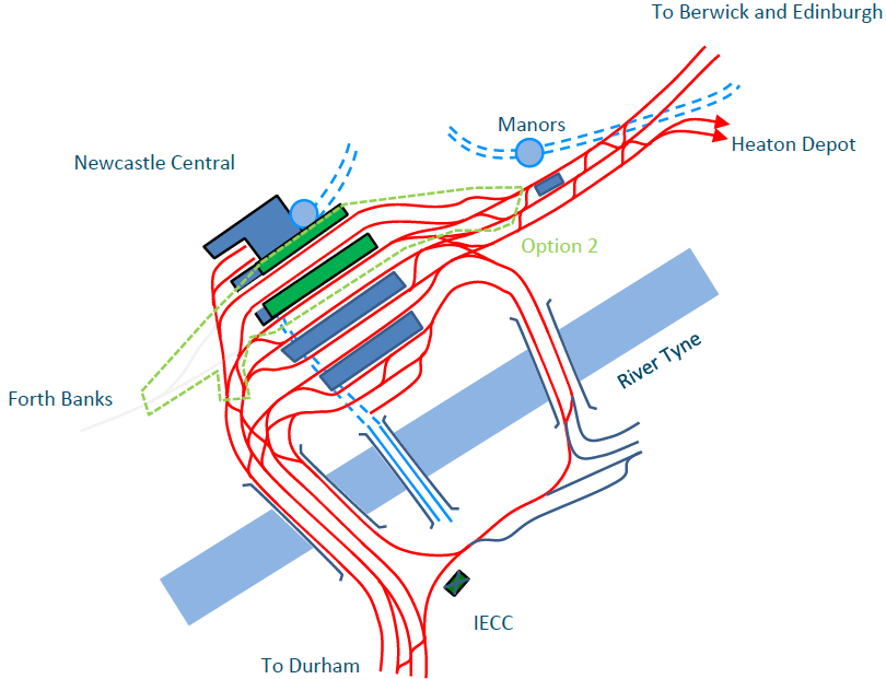 Diagram representing platform extension option at Newcastle Station (reproduced from Network Rail)