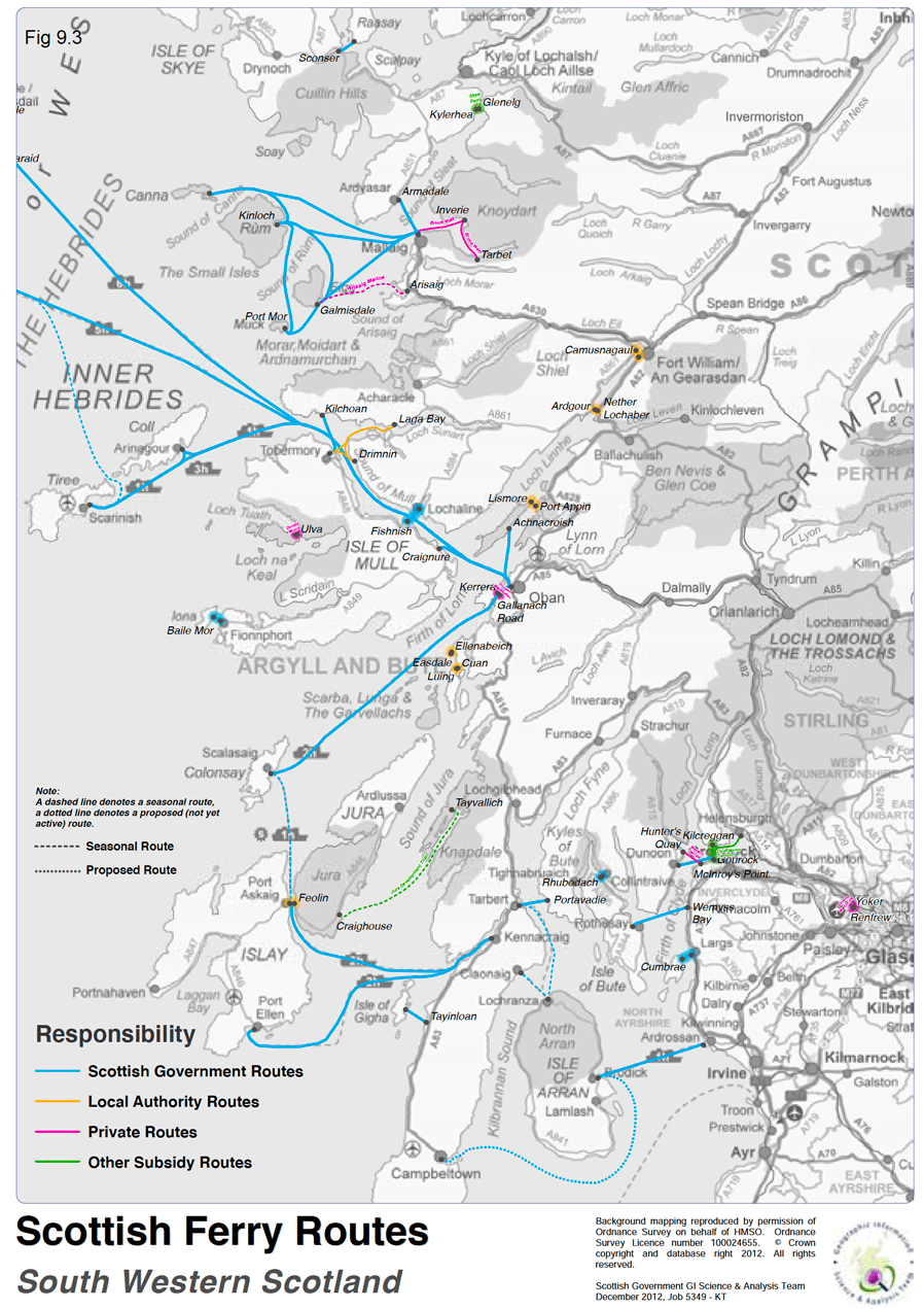 Fig 9.3: Map of Scottish Ferry Routes - South Western Scotland