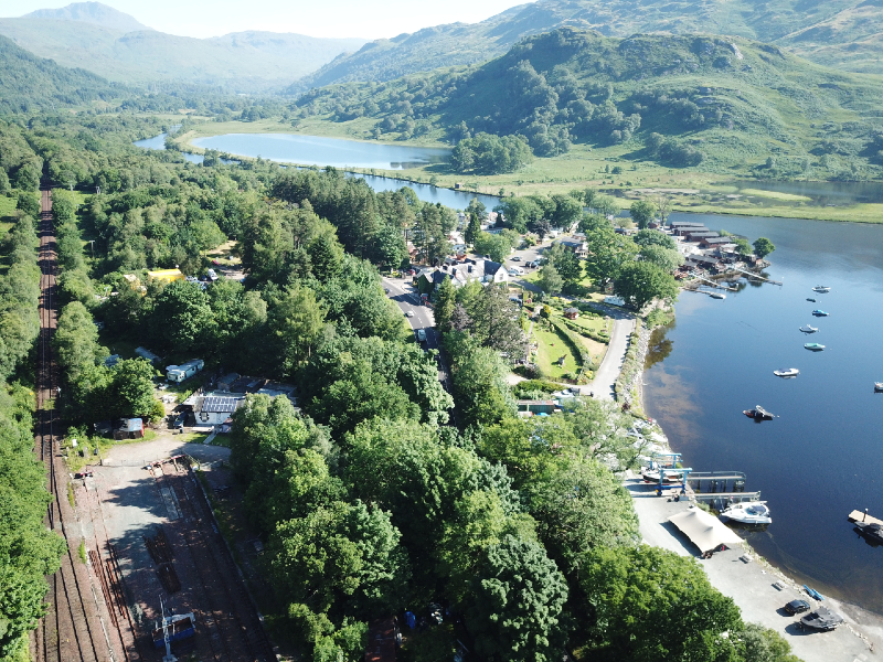 Aerial view of the A82 passing through Ardlui