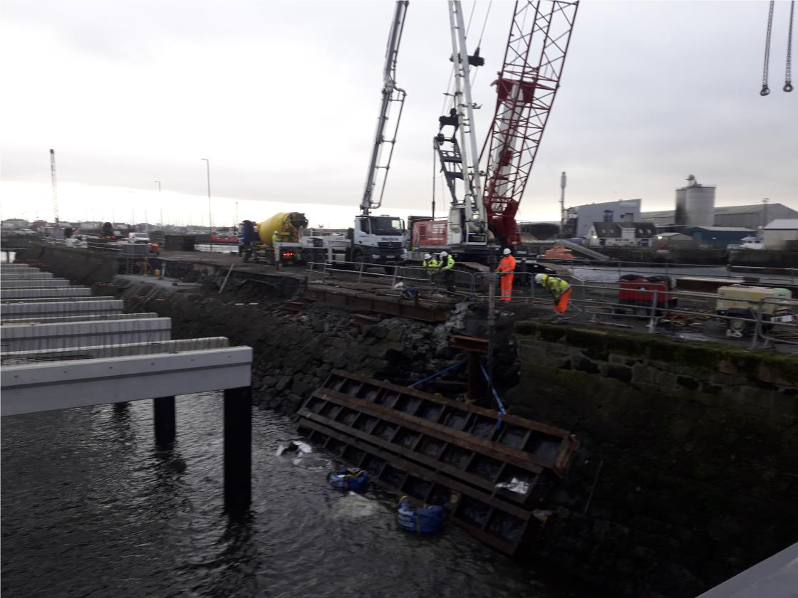 Abutment beam blinding and revetment repair at Troon Harbour