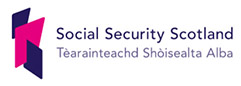 The blue and pink Social Security Scotland logo.