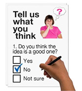 A questionnaire with a hand ticking a box saying 'no'.