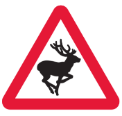 Red triangle warning sign with silhouette of deer