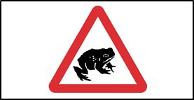 Red triangle warning sign with silhouette of toad