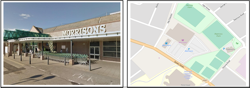Morrisons supermarket building and map view of proposed development