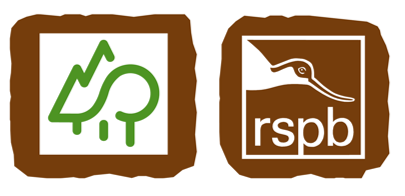 Brown signs showing green tree icons, or with text saying 'RSPB'