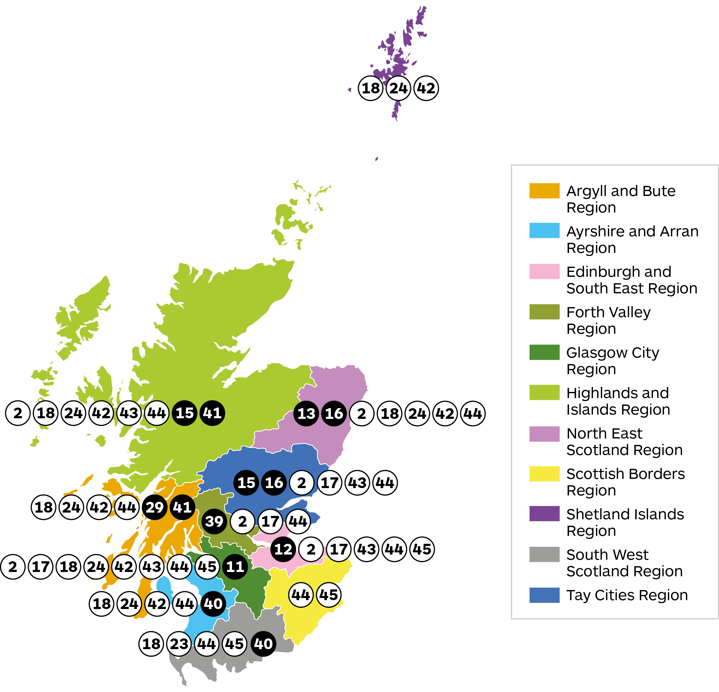 Figure 7 - Map showing STPR2 Recommendations by Region, as described in table form above