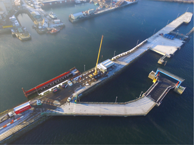 Aerial photo of Troon harbour terminal under construction