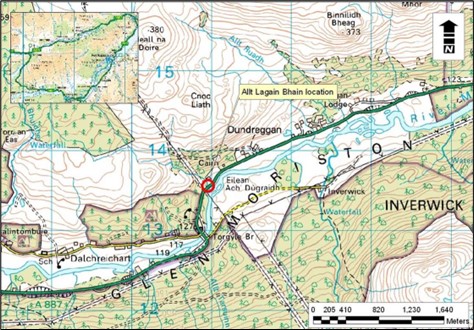 Map showing location of Allt Lagain Bhain Bridge